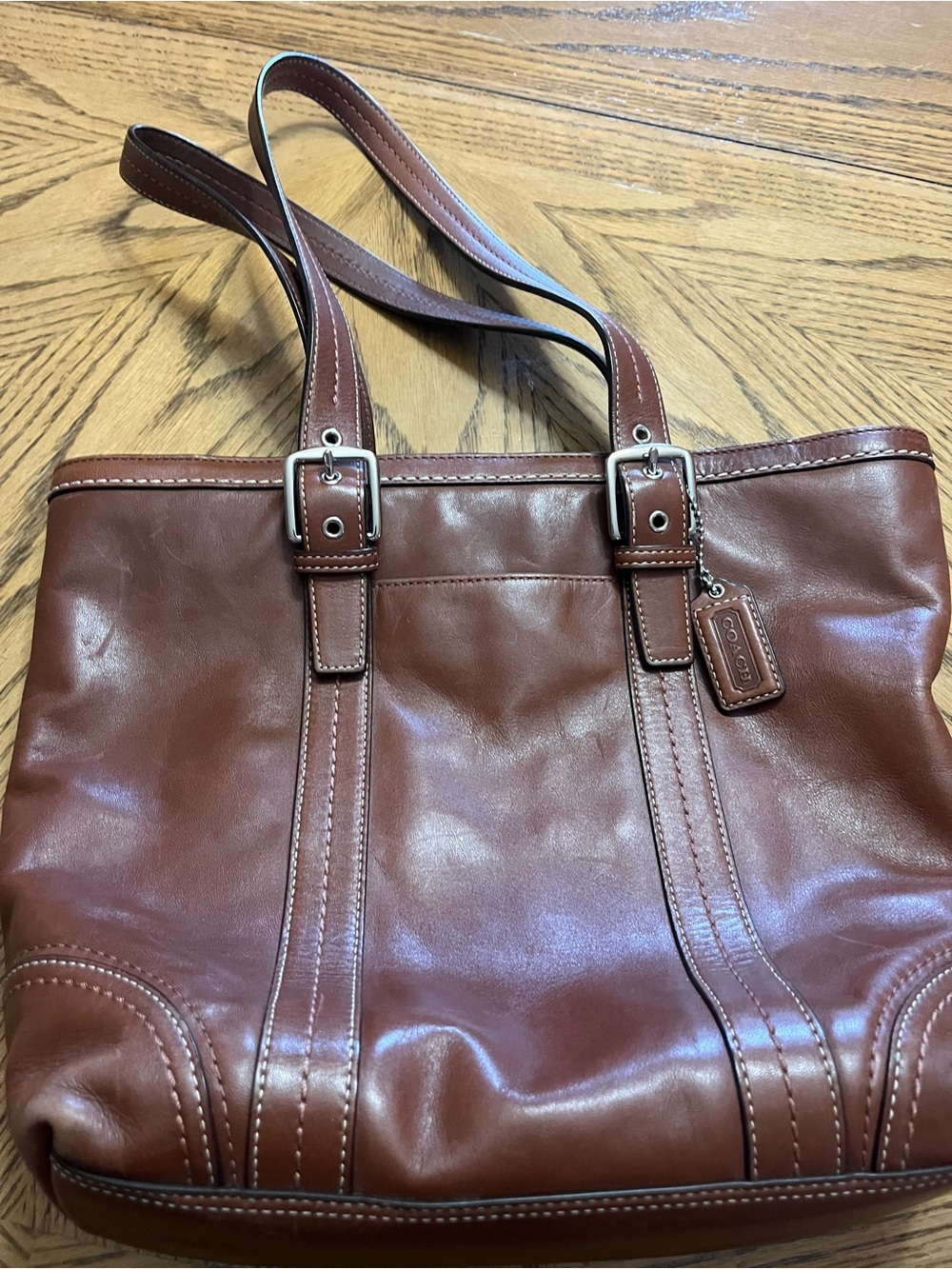 Coach Brown Leather Tote with Silver Hardware